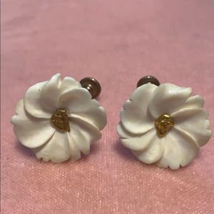 Ivory and gold screw back vintage earrings